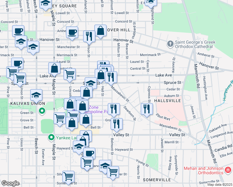 map of restaurants, bars, coffee shops, grocery stores, and more near 403 Belmont Street in Manchester