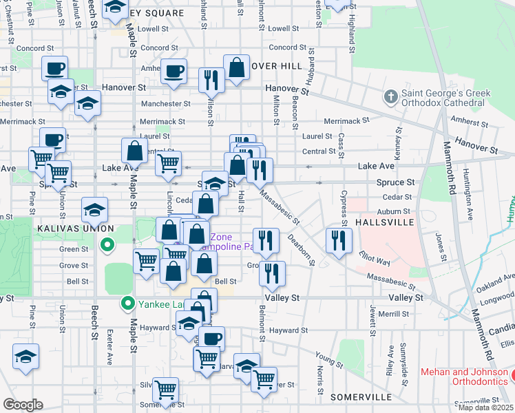 map of restaurants, bars, coffee shops, grocery stores, and more near 403 Belmont Street in Manchester