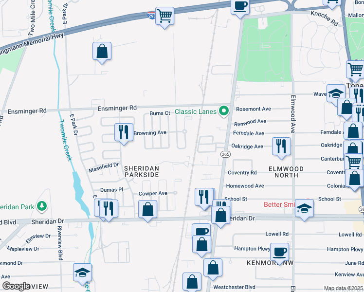map of restaurants, bars, coffee shops, grocery stores, and more near 63 Balzac Court in Tonawanda