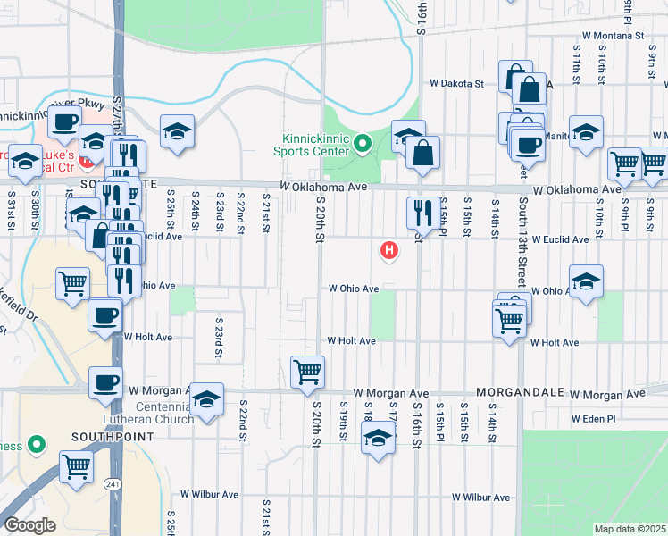 map of restaurants, bars, coffee shops, grocery stores, and more near 3200 South 20th Street in Milwaukee