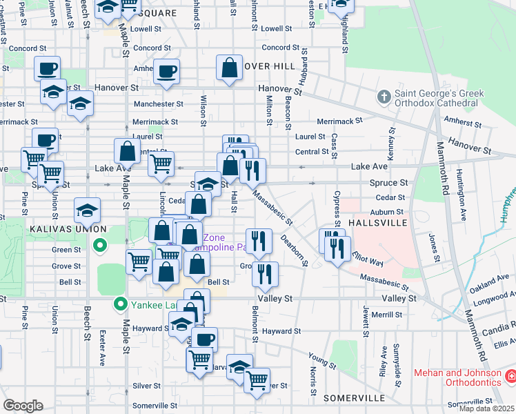 map of restaurants, bars, coffee shops, grocery stores, and more near 403 Belmont Street in Manchester