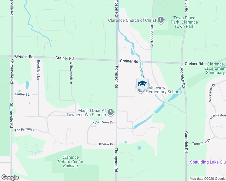 map of restaurants, bars, coffee shops, grocery stores, and more near 5124 Thompson Rd in Clarence