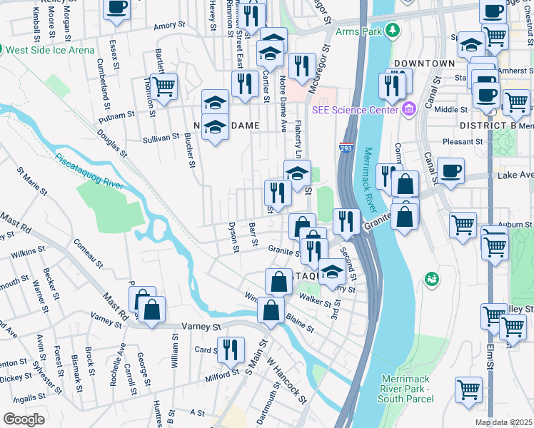 map of restaurants, bars, coffee shops, grocery stores, and more near 4 Cartier Street in Manchester