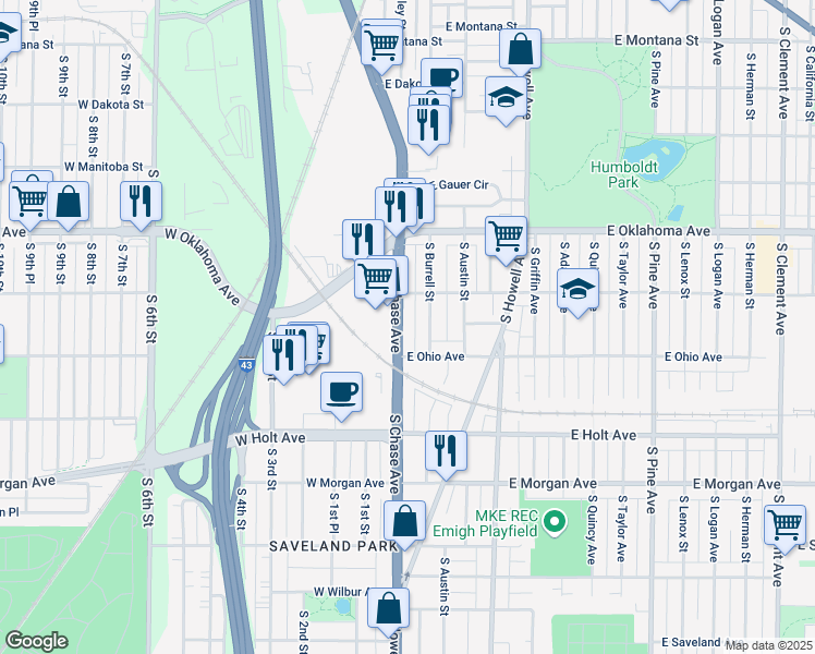 map of restaurants, bars, coffee shops, grocery stores, and more near 3242 Wisconsin 38 in Milwaukee