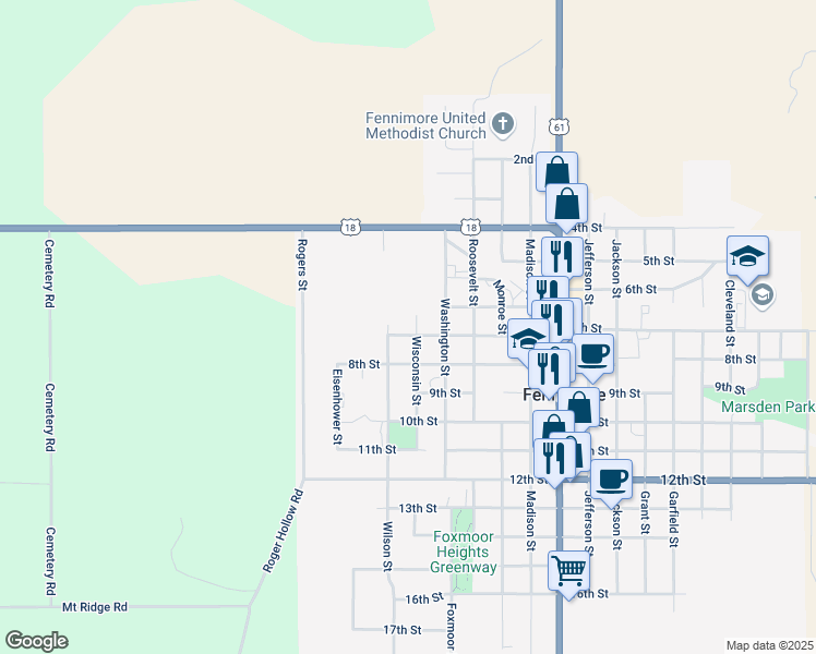 map of restaurants, bars, coffee shops, grocery stores, and more near 1720 7th Street in Fennimore