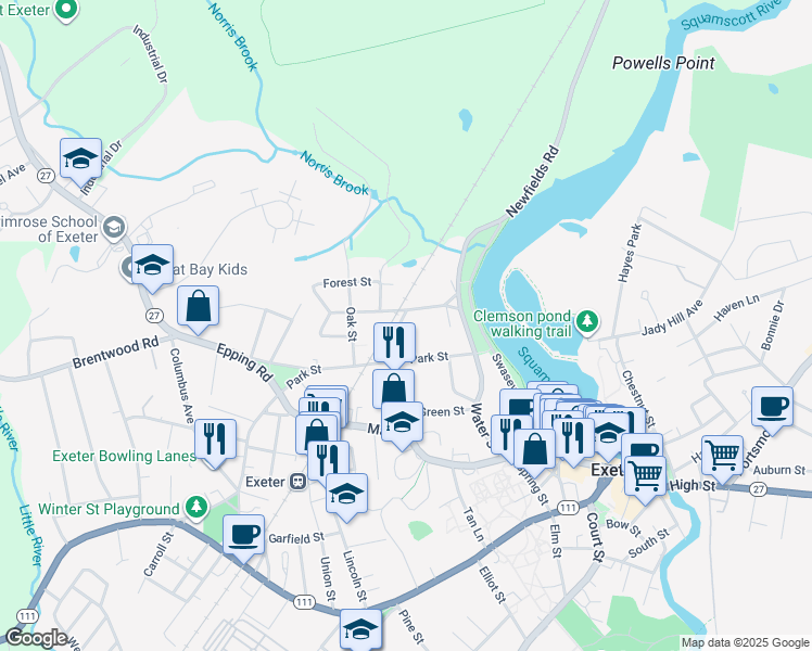 map of restaurants, bars, coffee shops, grocery stores, and more near 26 Summer Street in Exeter