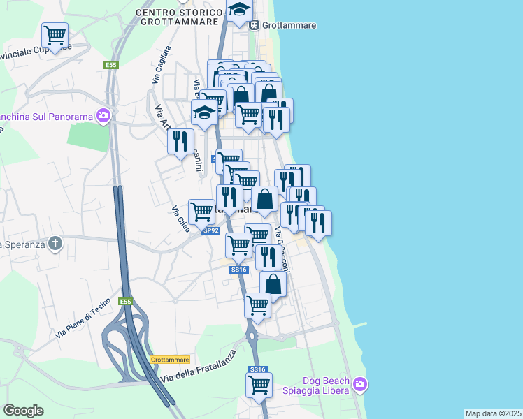 map of restaurants, bars, coffee shops, grocery stores, and more near 1 Via L da Vinci in Grottammare