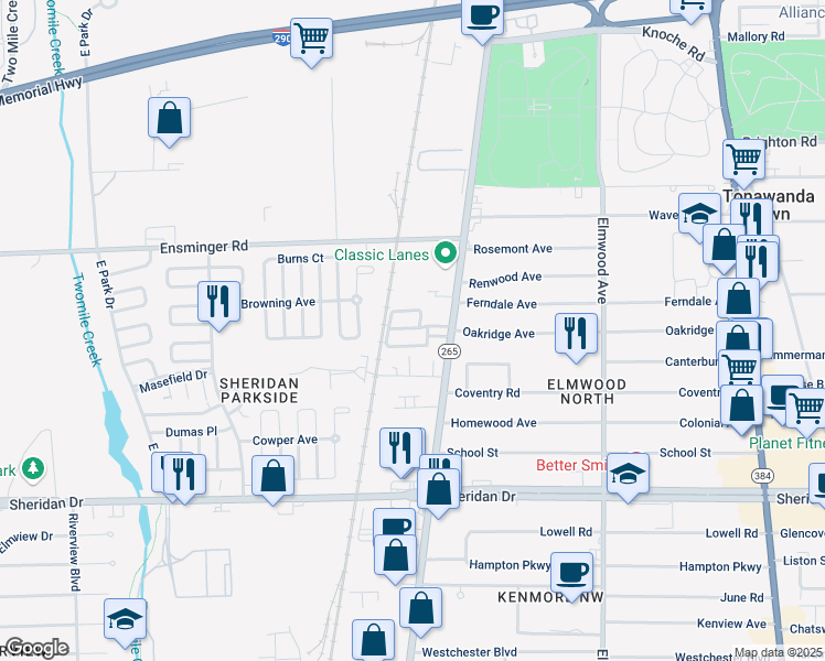map of restaurants, bars, coffee shops, grocery stores, and more near 1774 Military Road in Buffalo