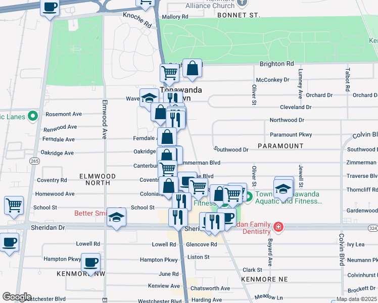 map of restaurants, bars, coffee shops, grocery stores, and more near 888 Delaware Road in Buffalo