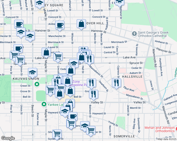 map of restaurants, bars, coffee shops, grocery stores, and more near 403 Belmont Street in Manchester