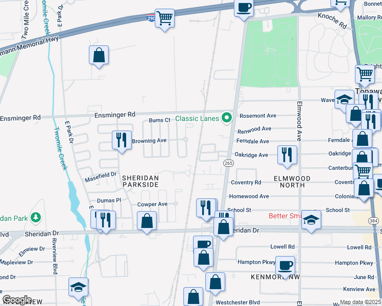 map of restaurants, bars, coffee shops, grocery stores, and more near 63 Balzac Court in Tonawanda