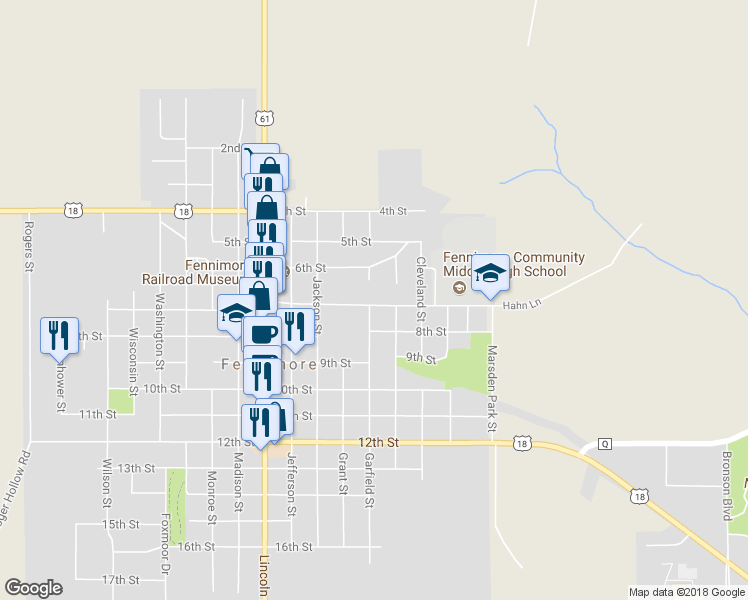map of restaurants, bars, coffee shops, grocery stores, and more near 780 7th Street in Fennimore