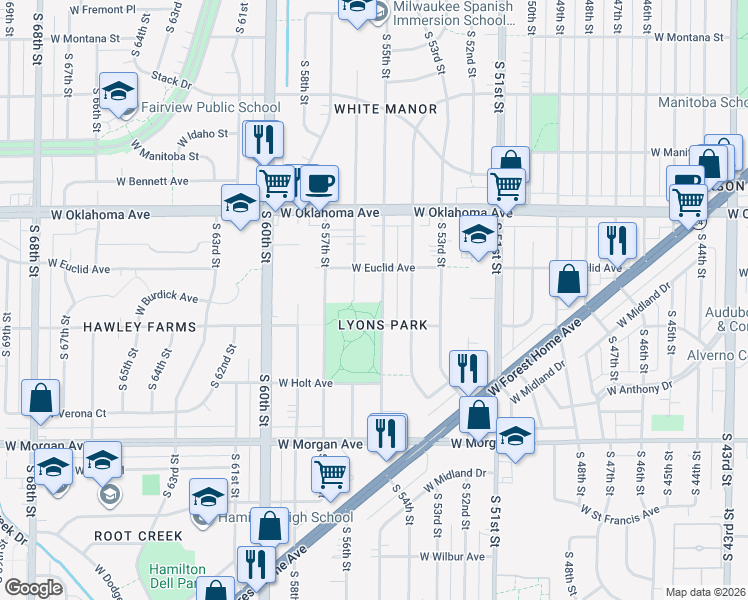 map of restaurants, bars, coffee shops, grocery stores, and more near in Milwaukee
