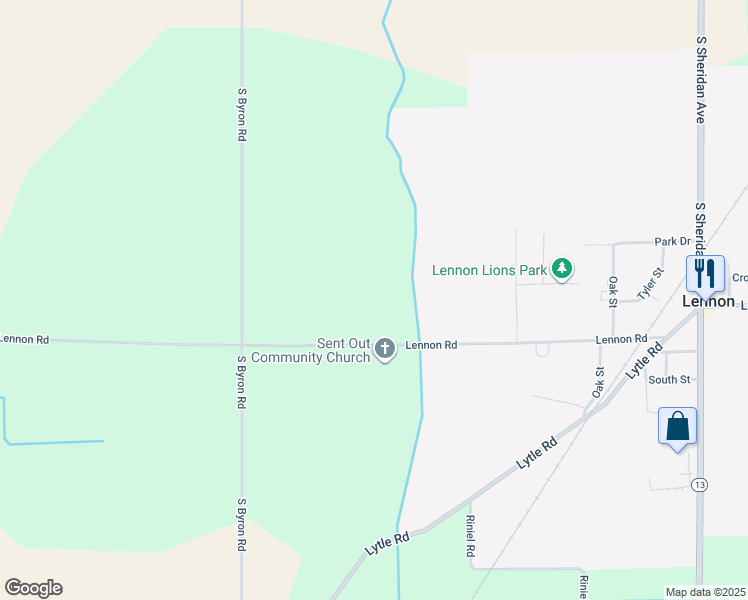 map of restaurants, bars, coffee shops, grocery stores, and more near in Lennon