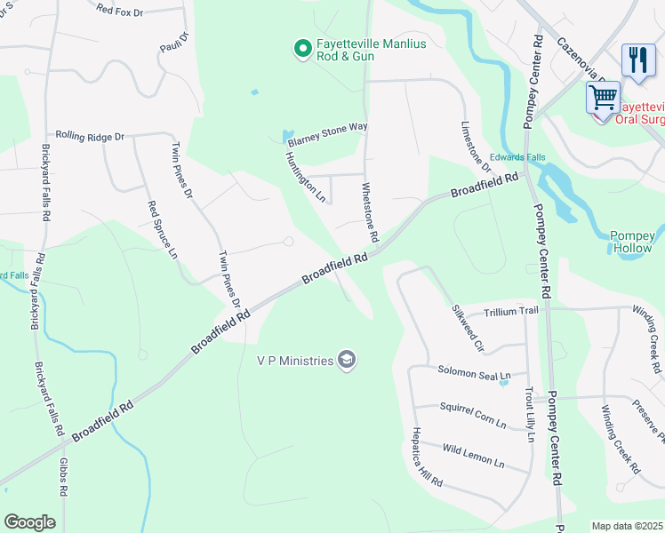 map of restaurants, bars, coffee shops, grocery stores, and more near 13204 Thorn Apple Lane in Manlius