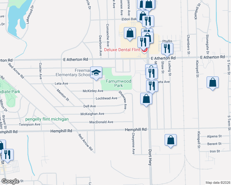map of restaurants, bars, coffee shops, grocery stores, and more near 914 McKinley Avenue in Flint