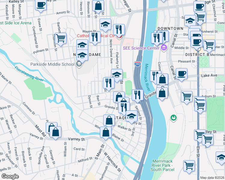 map of restaurants, bars, coffee shops, grocery stores, and more near 50 Conant Street in Manchester