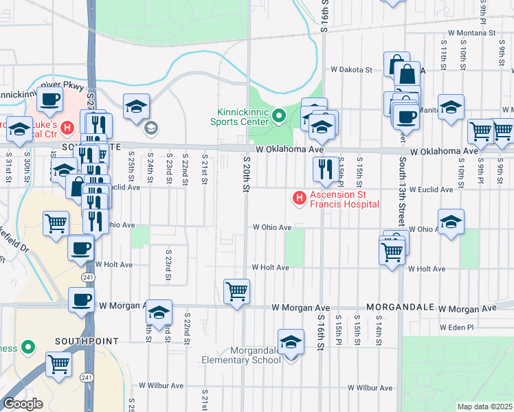 map of restaurants, bars, coffee shops, grocery stores, and more near 3200 South 20th Street in Milwaukee