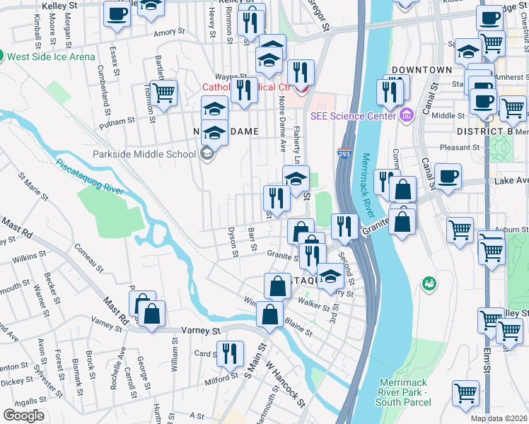 map of restaurants, bars, coffee shops, grocery stores, and more near 4 Cartier Street in Manchester
