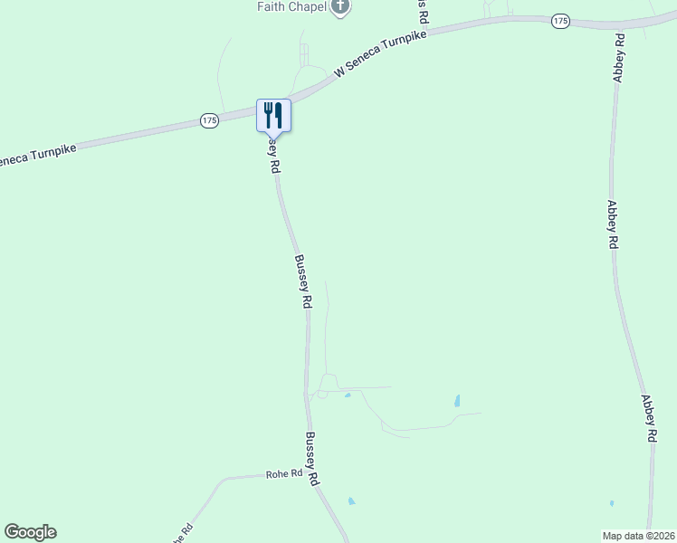 map of restaurants, bars, coffee shops, grocery stores, and more near 4448 Bussey Road in Syracuse