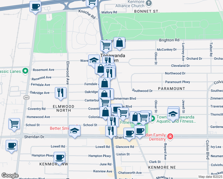 map of restaurants, bars, coffee shops, grocery stores, and more near in Erie County