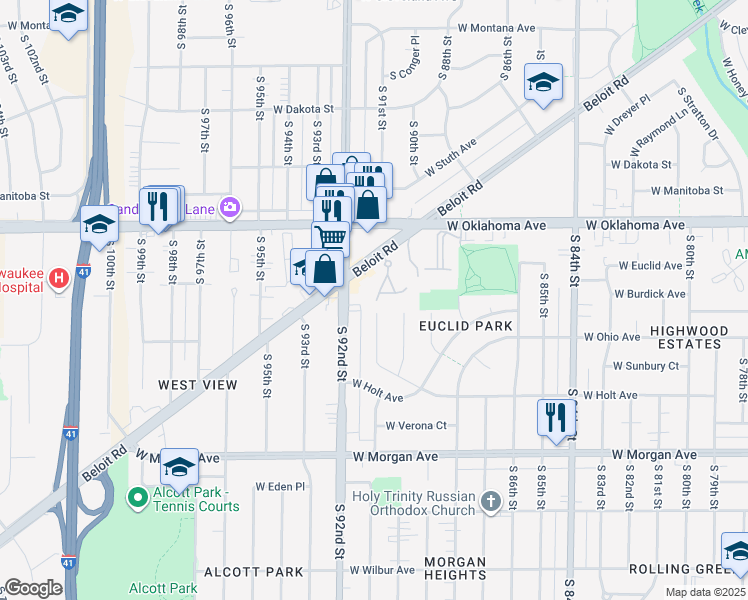 map of restaurants, bars, coffee shops, grocery stores, and more near 3252 South 91st Street in Milwaukee