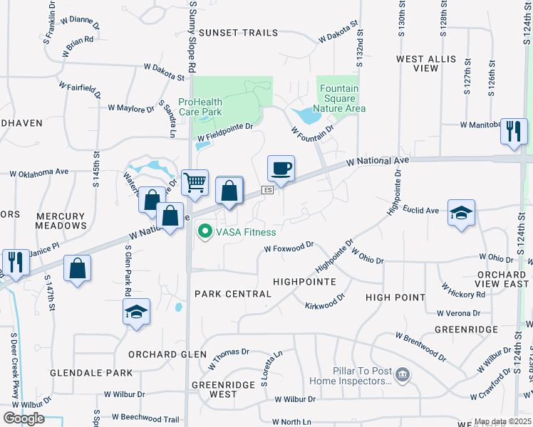 map of restaurants, bars, coffee shops, grocery stores, and more near 13765 West National Avenue in New Berlin