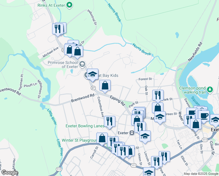 map of restaurants, bars, coffee shops, grocery stores, and more near 18 Hale Street in Exeter