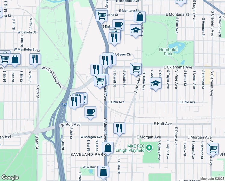 map of restaurants, bars, coffee shops, grocery stores, and more near 3242 Wisconsin 38 in Milwaukee