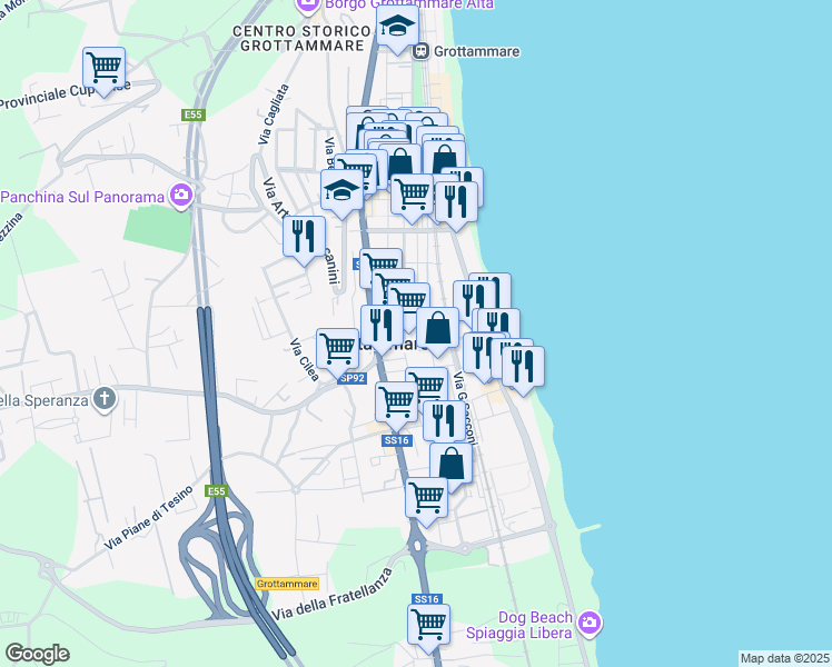 map of restaurants, bars, coffee shops, grocery stores, and more near 1 Via L da Vinci in Grottammare