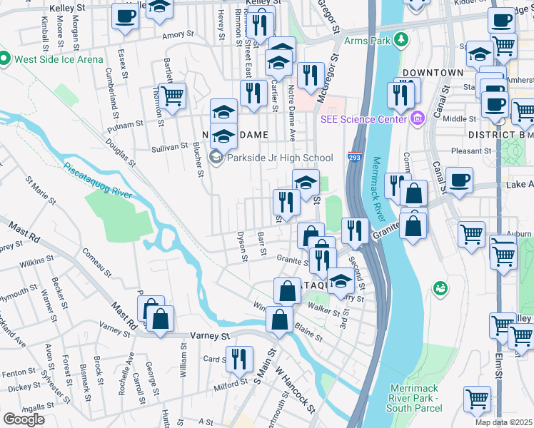 map of restaurants, bars, coffee shops, grocery stores, and more near 4 Cartier Street in Manchester