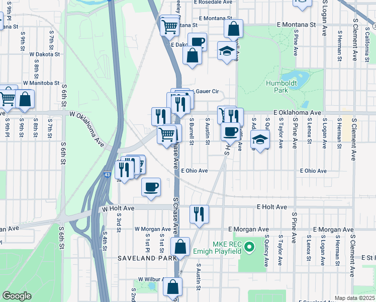 map of restaurants, bars, coffee shops, grocery stores, and more near 3242 Wisconsin 38 in Milwaukee