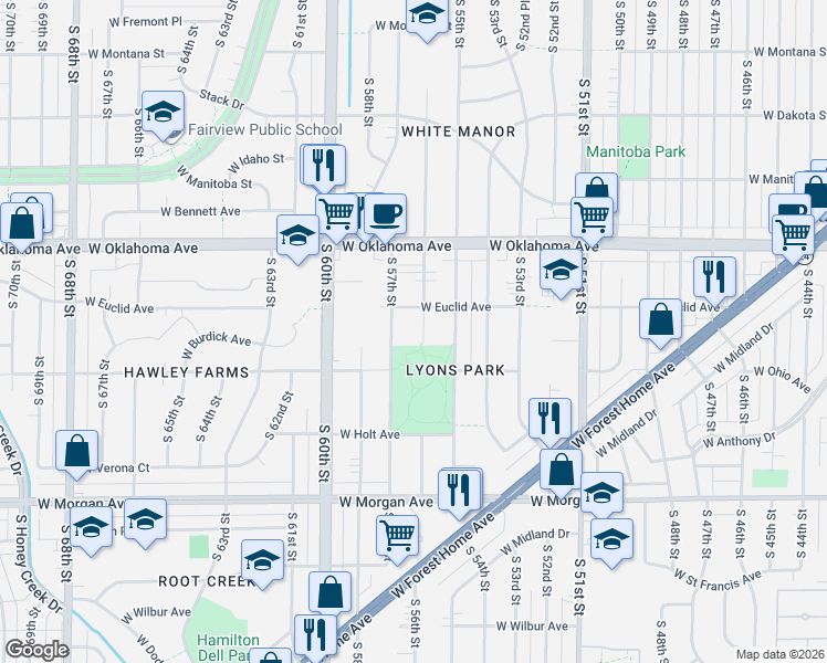 map of restaurants, bars, coffee shops, grocery stores, and more near 3242 South 56th Street in Milwaukee