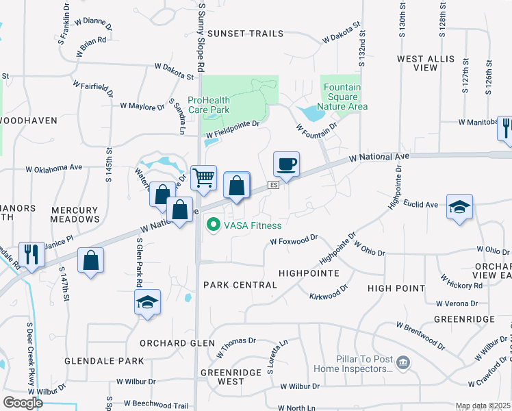 map of restaurants, bars, coffee shops, grocery stores, and more near 13765 West National Avenue in New Berlin