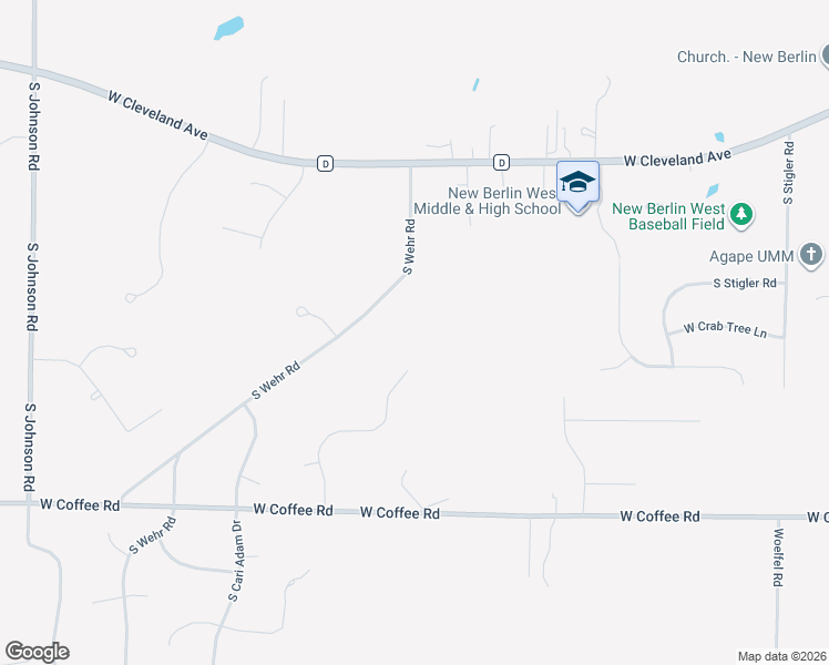 map of restaurants, bars, coffee shops, grocery stores, and more near 3180 South Wehr Road in New Berlin