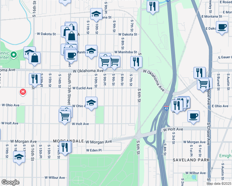 map of restaurants, bars, coffee shops, grocery stores, and more near 3246 South 9th Street in Milwaukee