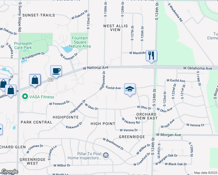 map of restaurants, bars, coffee shops, grocery stores, and more near 12950 West Ohio Drive in New Berlin