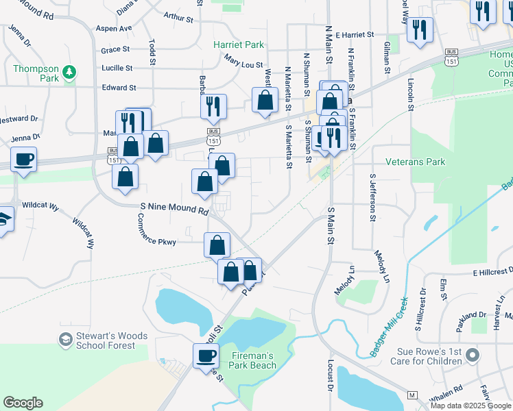 map of restaurants, bars, coffee shops, grocery stores, and more near 125 Berkley Road in Verona