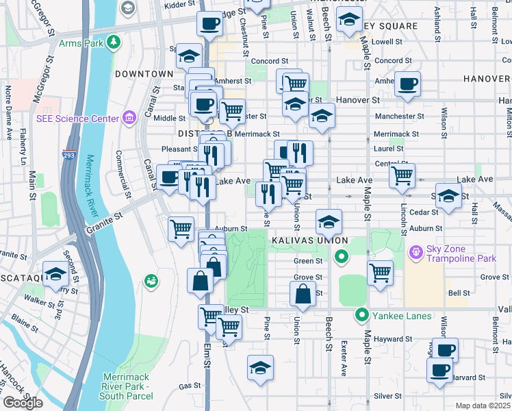 map of restaurants, bars, coffee shops, grocery stores, and more near in Manchester