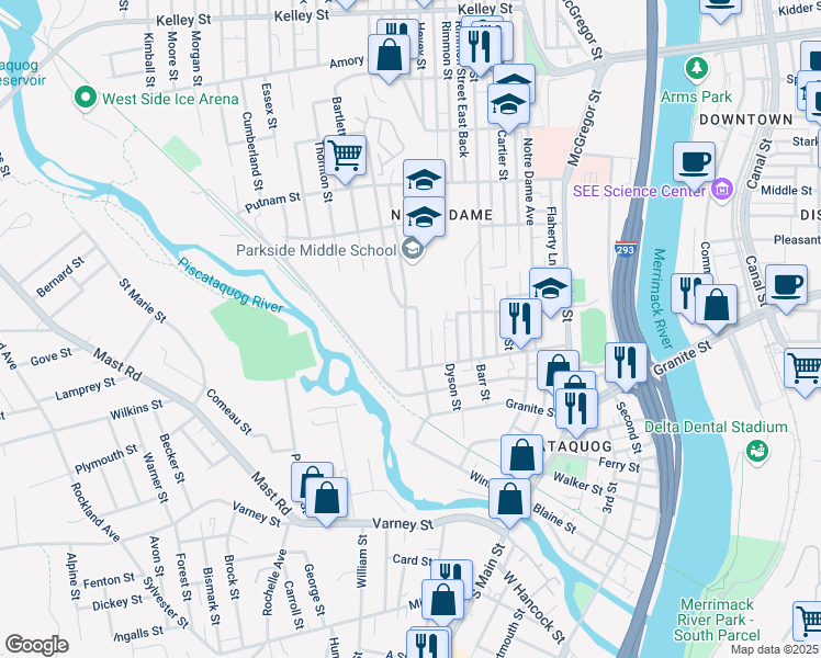 map of restaurants, bars, coffee shops, grocery stores, and more near 65 Blucher Street in Manchester