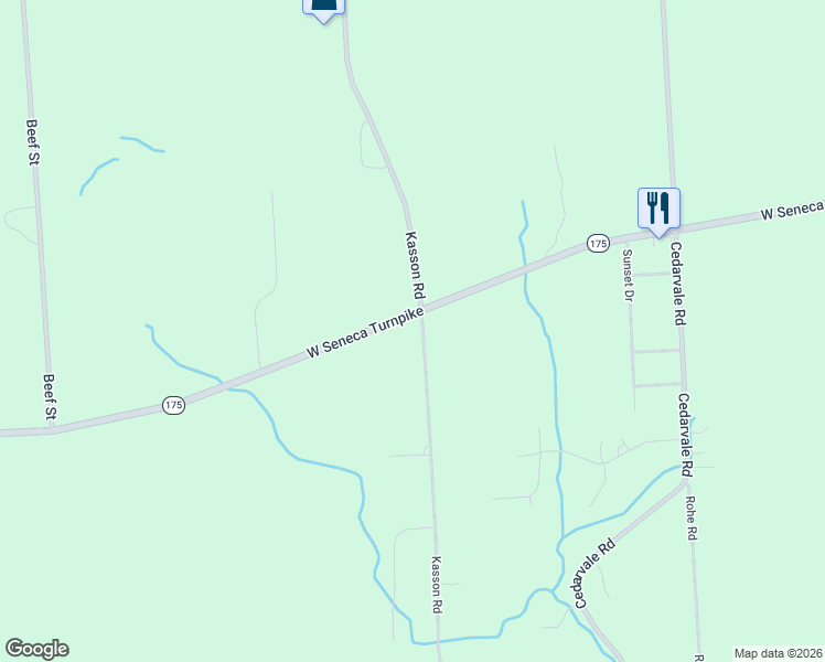 map of restaurants, bars, coffee shops, grocery stores, and more near 4529 Kasson Road in Syracuse