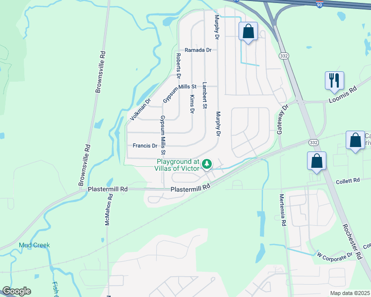 map of restaurants, bars, coffee shops, grocery stores, and more near 6383 Murphy Drive in Victor
