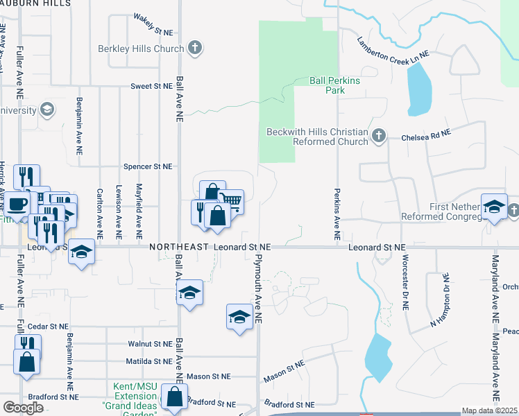 map of restaurants, bars, coffee shops, grocery stores, and more near in Kentwood