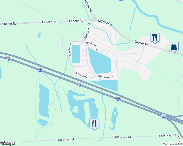 map of restaurants, bars, coffee shops, grocery stores, and more near 6185 Paint Creek Court in Smiths Creek