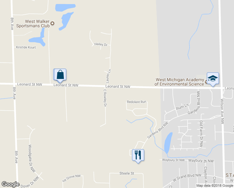 map of restaurants, bars, coffee shops, grocery stores, and more near 368 Leonard Street Northwest in Grand Rapids