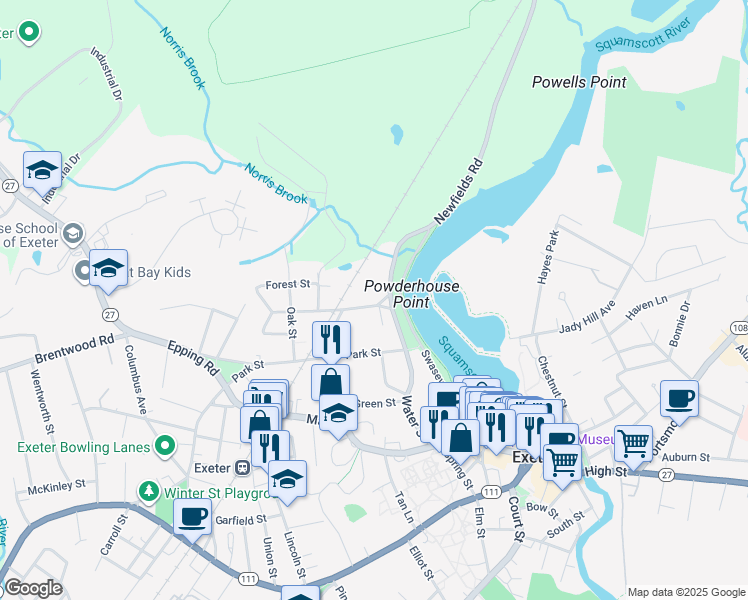 map of restaurants, bars, coffee shops, grocery stores, and more near 5 Summer Street in Exeter