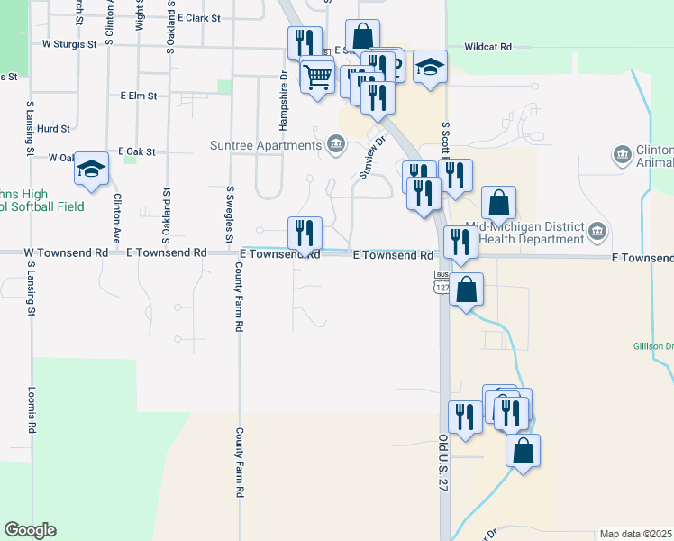 map of restaurants, bars, coffee shops, grocery stores, and more near 1507 Glastonbury Drive in Saint Johns