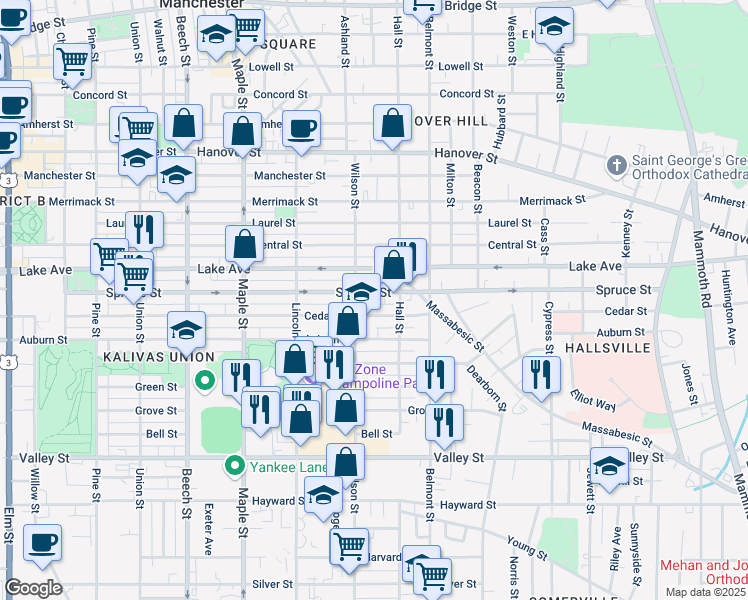 map of restaurants, bars, coffee shops, grocery stores, and more near 403 Lake Avenue in Manchester
