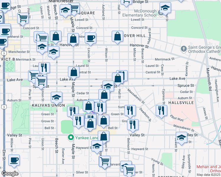 map of restaurants, bars, coffee shops, grocery stores, and more near 403 Lake Avenue in Manchester