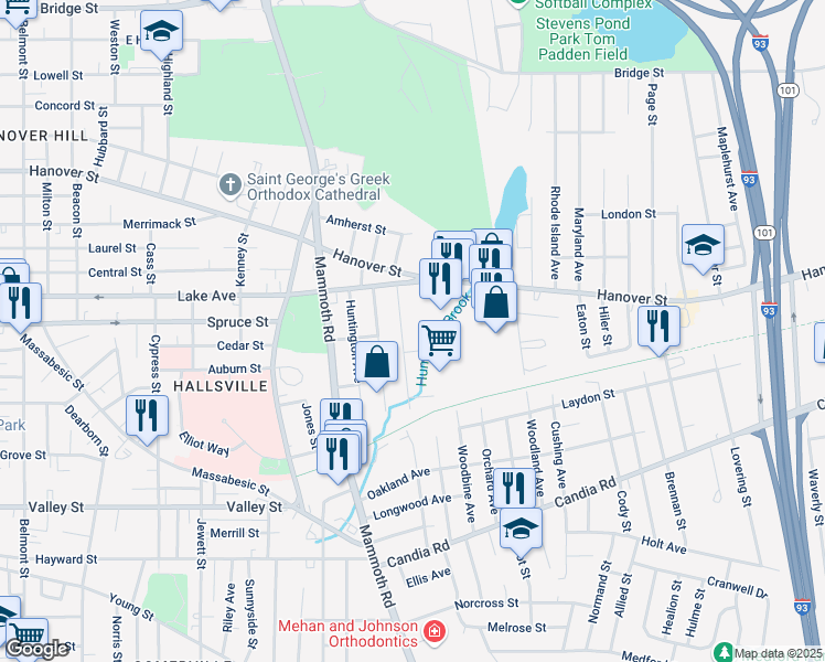 map of restaurants, bars, coffee shops, grocery stores, and more near 181 Portsmouth Avenue in Manchester